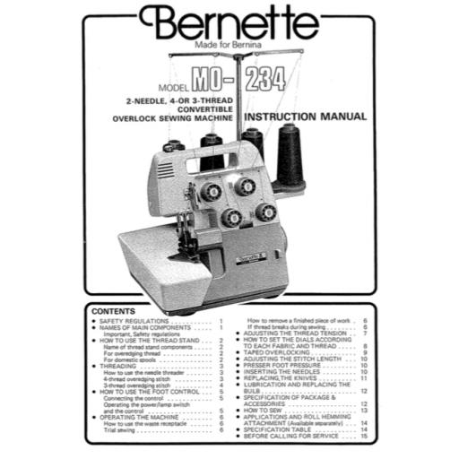 BERNETTE by BERNINA MO 234 Overlocker Instruction Manual (Printed)